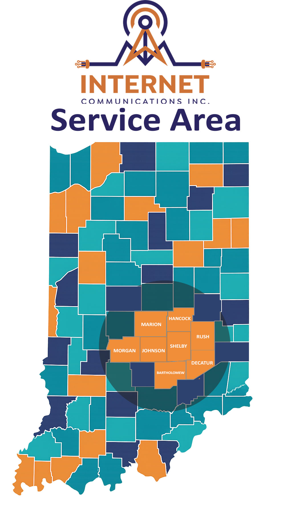 Internet Communications Inc. service area in Central Indiana